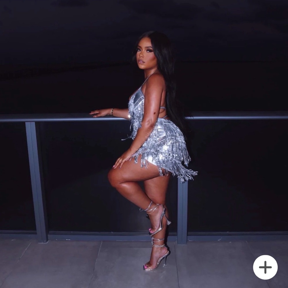Silver Sequins Mini Dress by Nichole Lynel L/XL